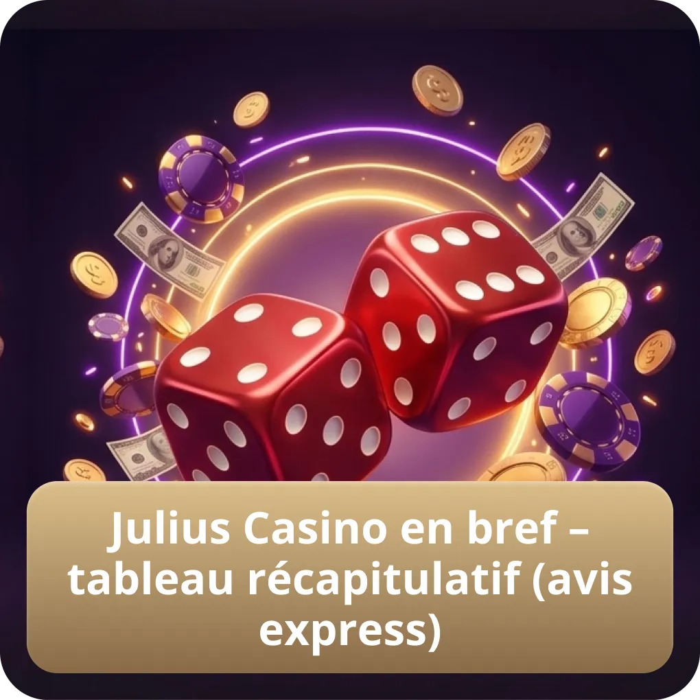 Julius Casino en bref – tableau récapitulatif avis express