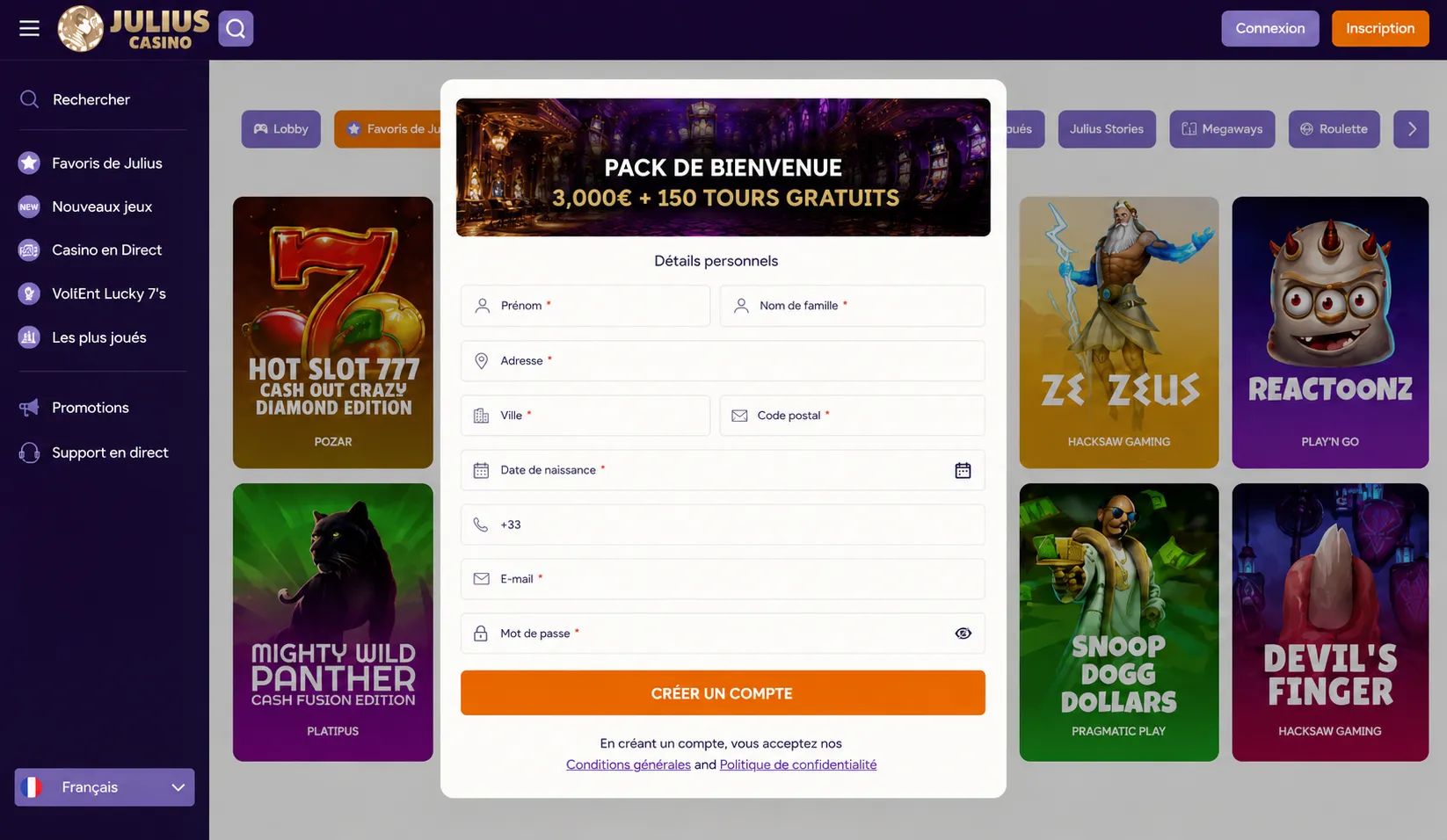Julius Casino avis inscription – première expérience sur le site